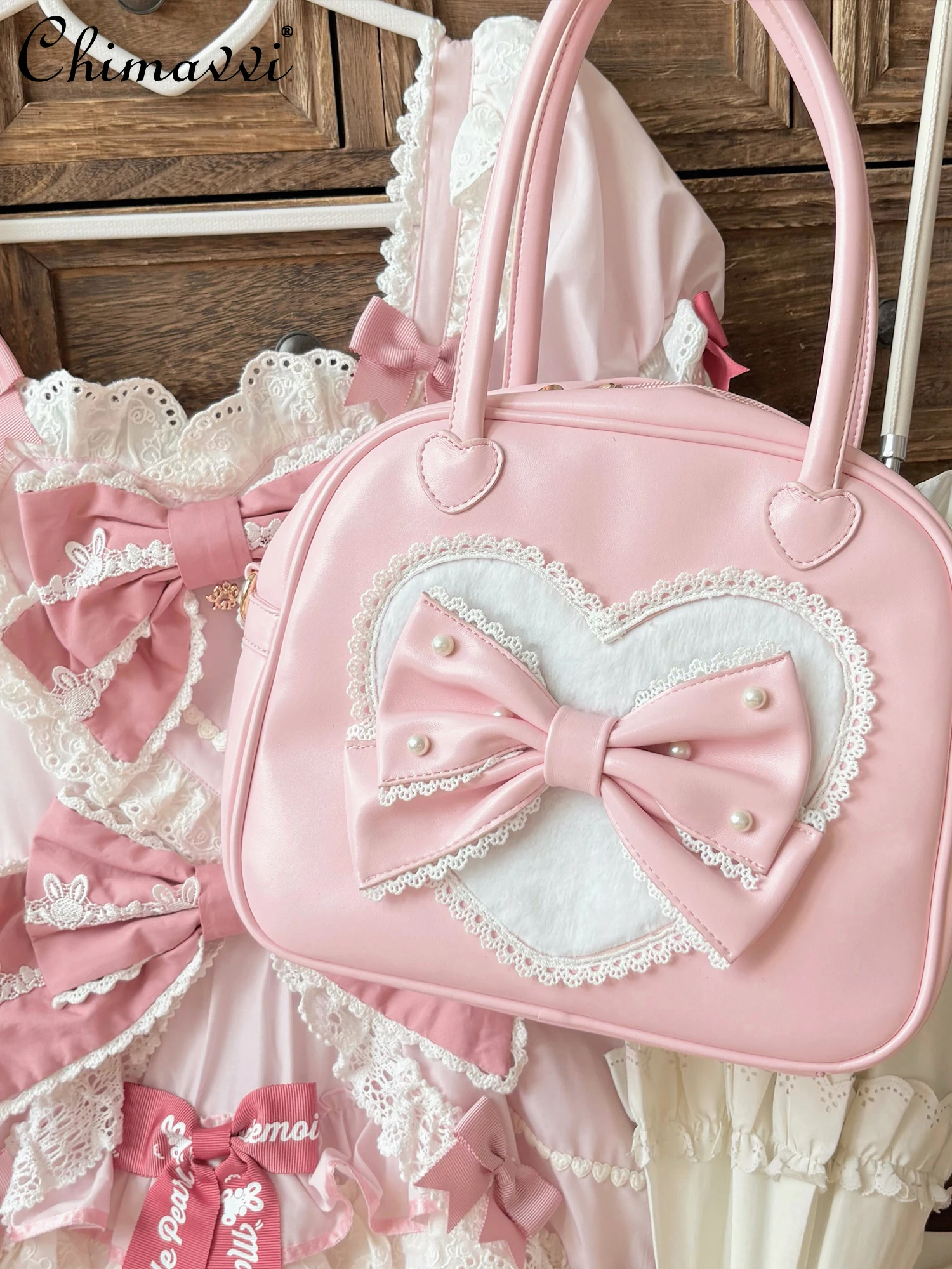 Original Lolita Style Princess Handbag Sweet Girl Cute Bow Lace Elegant Kawaii Versatile Princess Makeup Bag Women 2025 New