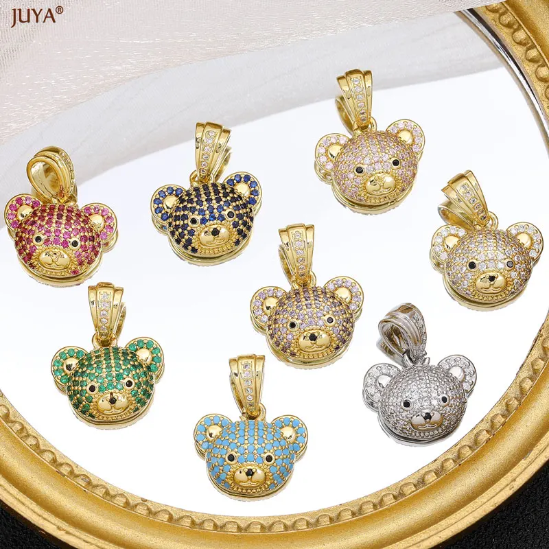 

JUYA Luxury Micro Pave Zircon Bear Charms 18K Gold Plated Pendant Necklace For Women Choker Party DIY Jewelry Making Accessories