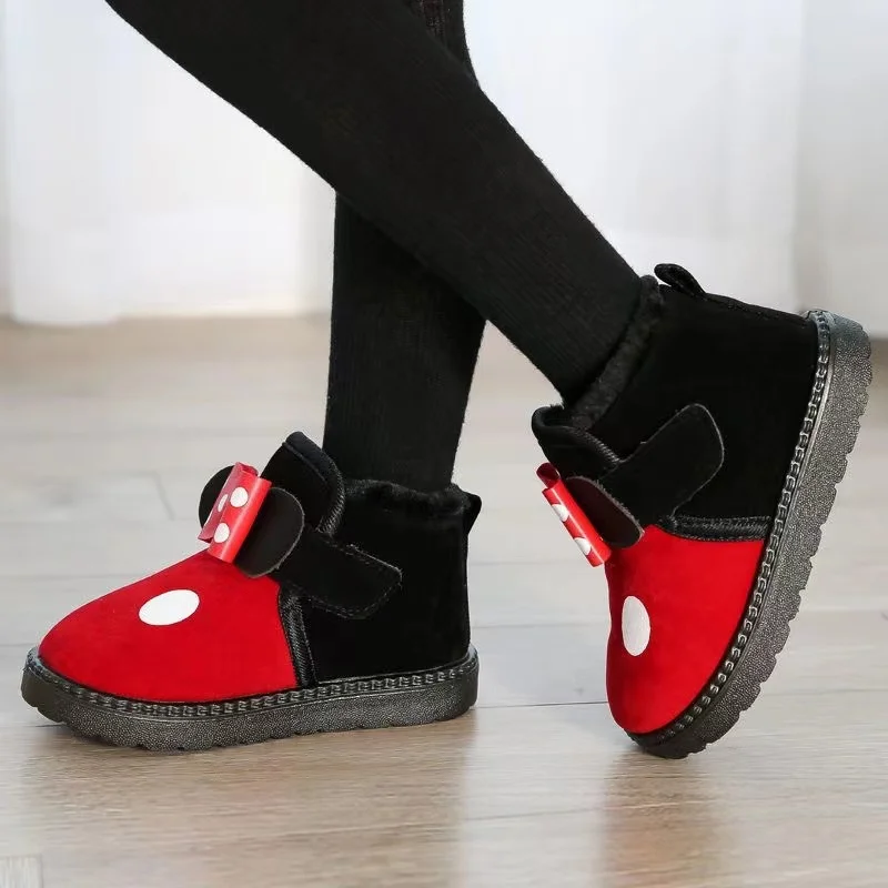 Minnie mouse Children\'s warm and thick snow boots boys and girls\' cute bow knot winter new snow boots cotton shoes