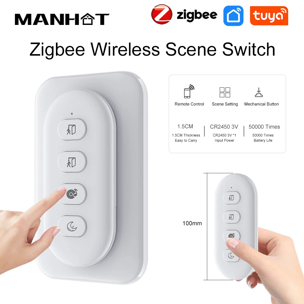 Manhot ZigBee Wireless Scene Switch 12 Control Modes Handheld Push Button Setup Home Automation Scenario for Tuya Smart Devices