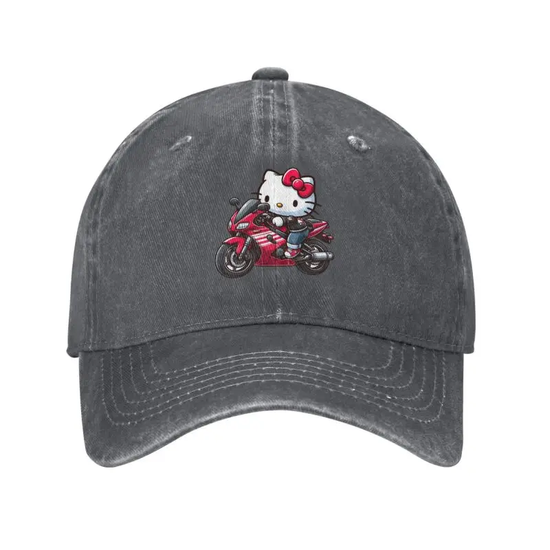 

Custom Hello Kitty On Motorcycle Baseball Cap Sports Cotton Snapback Caps Men Women's Adjustable Kawaii Cat Dad Hat