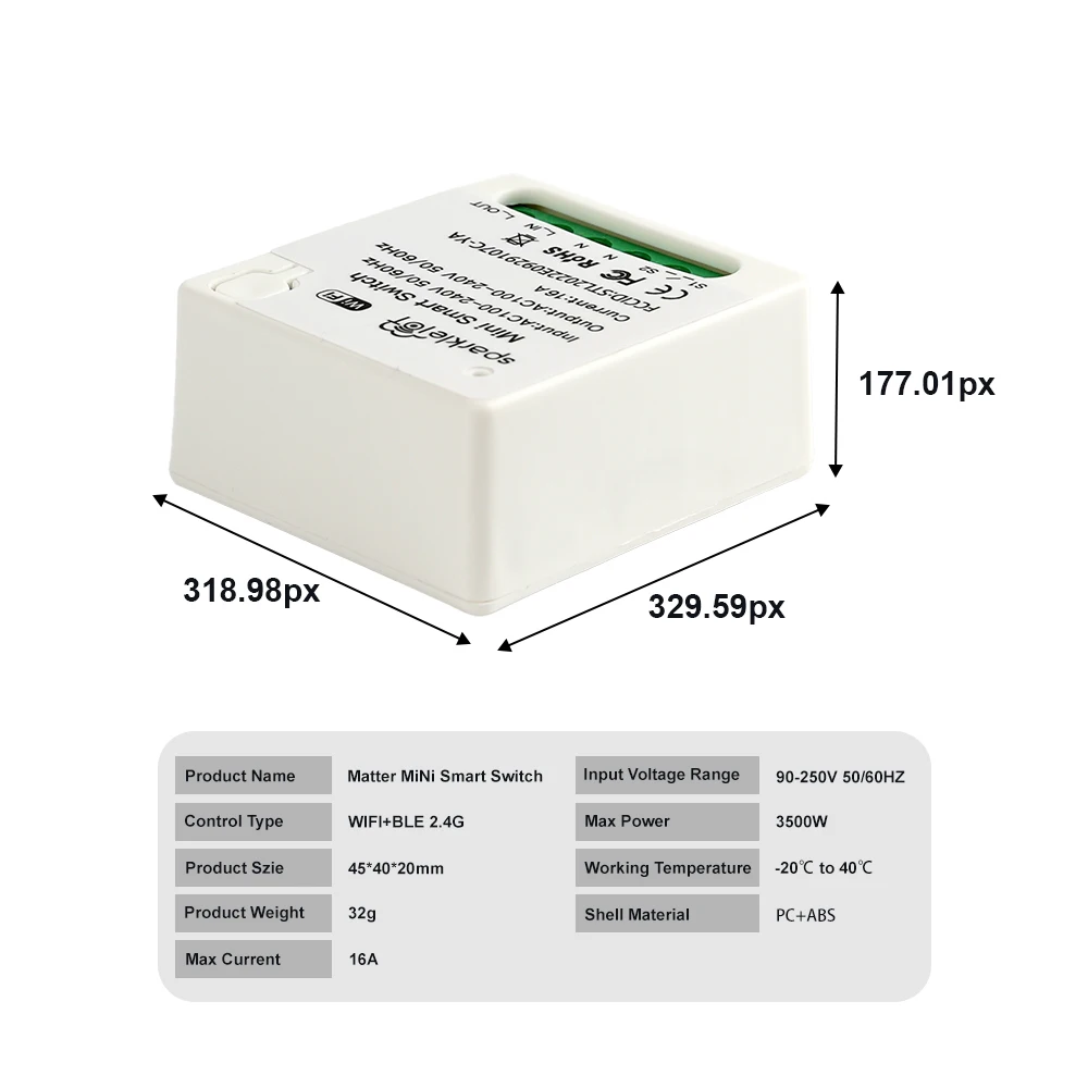 Imagem -03 - Mini Switch Inteligente Wifi Desconexão de Passagem Controle Duplo Trabalhar com Apple Homekit Alexa Google Matter 16a