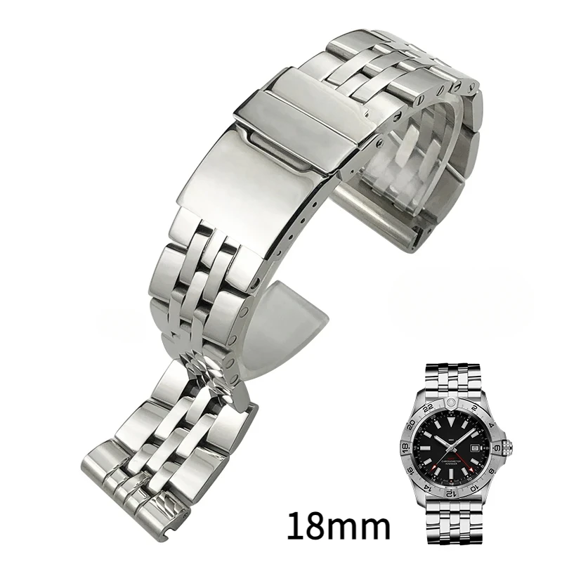 

18mm 316L stainless steel watchband fit for bib Avenger Navitimer Superocean Tissot metal waterproof watch strap