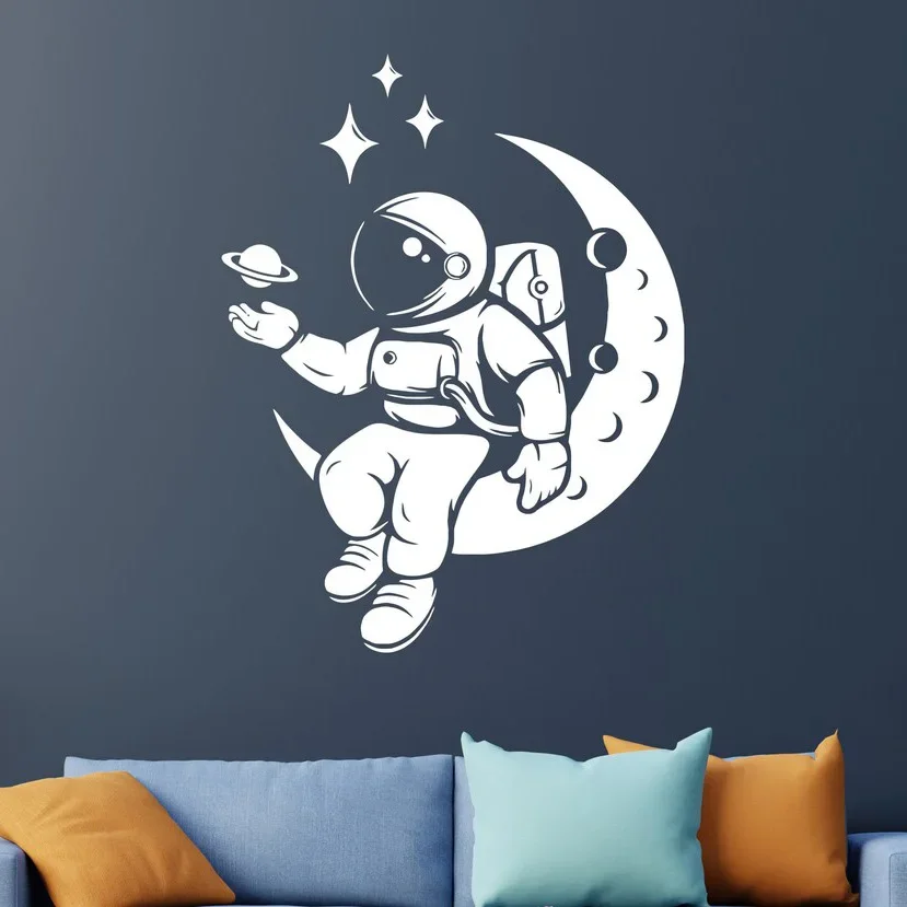 Calcomanía de pared de astronauta, pegatinas de pared de astronauta del espacio exterior para guardería, decoración de habitación de niños, Mural de pared de vinilo extraíble A393