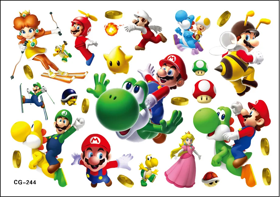 Super Mario Bros Tattoo Stickers Kawaii Anime Figure Toys Kids Happy Birthday Party Decoration Cute Cartoon Game Stickers Gifts