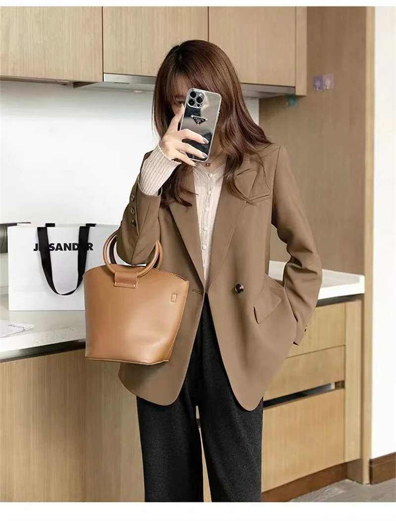 

2025 Temperament Double-Breasted Blazer Women Spring Autumn Long Sleeve Chic Blazers Ladies Office Suit Jacket Female Outerwear