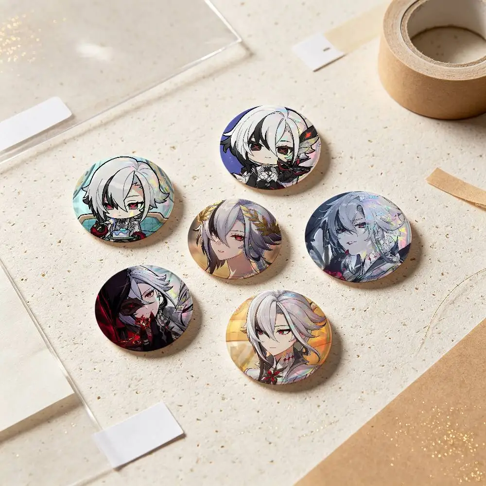 Arlecchino Genshin Impact Badges 25 32 44 58 75 Mm Round Cosplay Pin Bag Decor Fans Collect Friends Gifts Brooch Souvenir