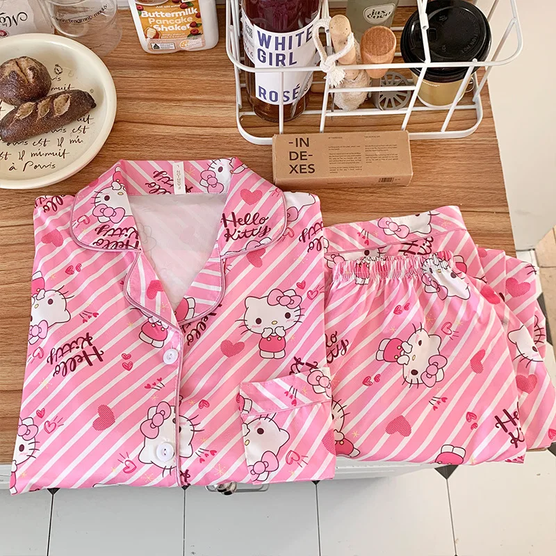 

Sanrio Pompompurin Long Sleeve Coat Pants Kuromi Pajamas Kawaii Anime Cartoon Cute My Melody Homewear Clothes Toys for Girls