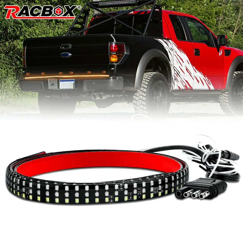 48inch LED Tailgate Light Strip Plug Play 12V Rear Bumper Flash Brake Lamp Flowing Turn Taillight Reverse Daytime Running Signal