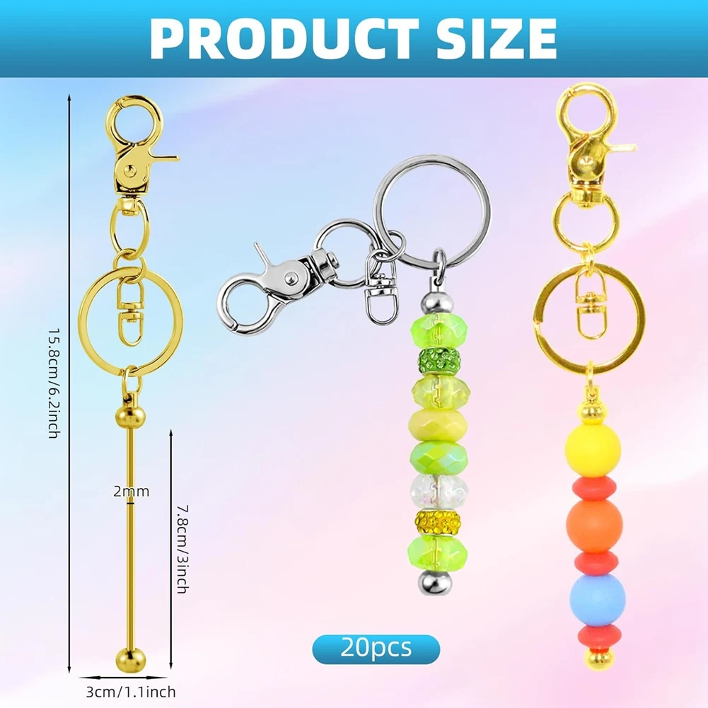 AC23-20 قطعة قضبان سلاسل المفاتيح القابلة للخرز - سلاسل المفاتيح الذهبية والفضية القابلة للخرز - مجموعة صنع سلسلة المفاتيح المطرزة #4
