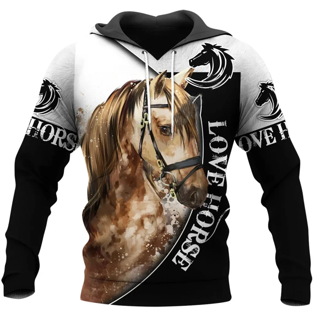 Ropa Deportiva de manga larga con estampado 3D de caballo divertido, Sudadera con capucha informal para salir, ropa de calle de otoño, nueva moda,