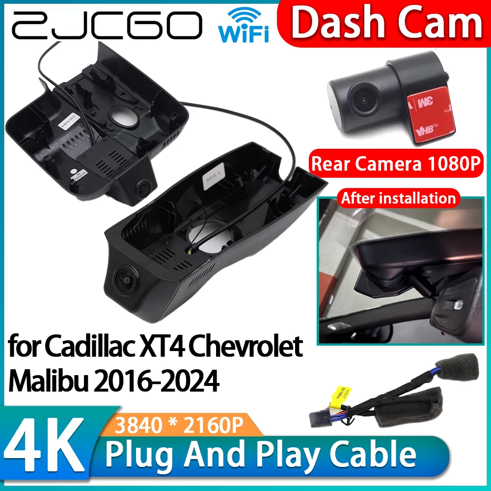 ZJCGO para Cadillac XT4 Chevrolet Malibu 2016-2024, Cámara DVR para Auto 4K Wifi OEM, Cámara Delantera y Trasera, Visión Nocturna, Grabador de Video