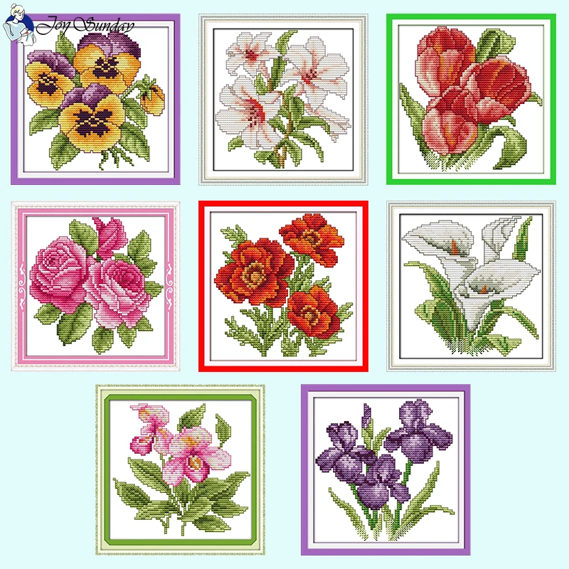 Serie di fiori della felicità Set punto croce stampato contati Aida 14CT 16CT 11CT Kit ricamo fai da te in tessuto stampato bianco