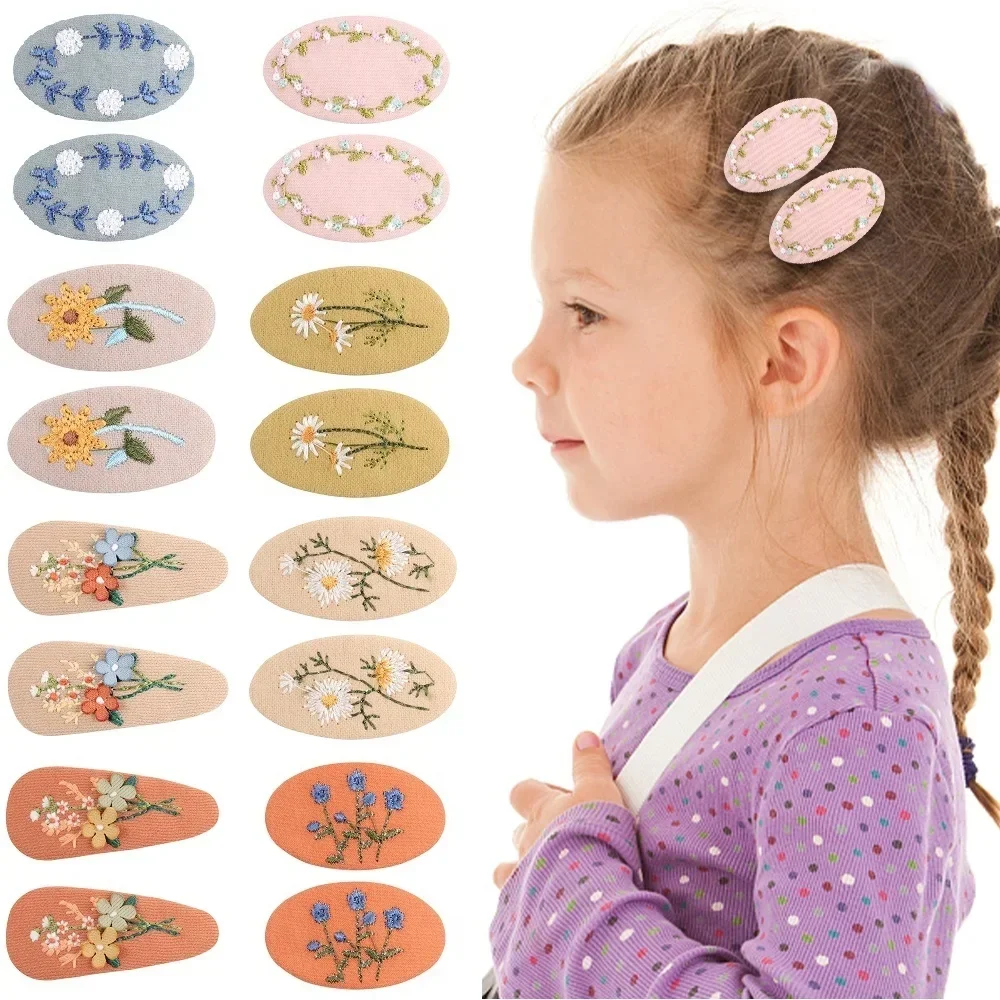 

ncmama 2Pcs/Set Cotton Flower Embroidery Hair Clips Cute Vintage Hair Pins Baby Girls Lovely Barrettes Fruit Plant BB Hairclip