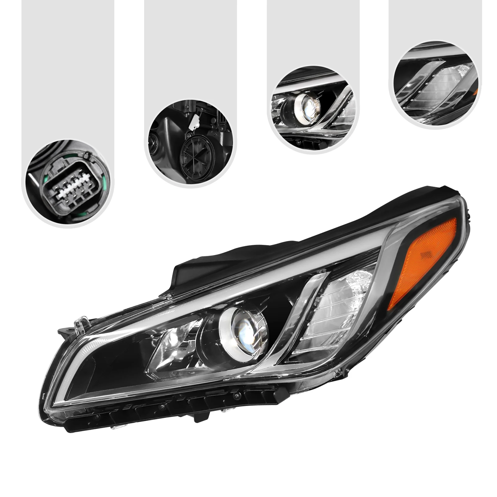 Left Side Halogen Headlight Assembly - Direct Fit Replacement for Hyundai Sonata 2015-2017, LH Car Light Accessories