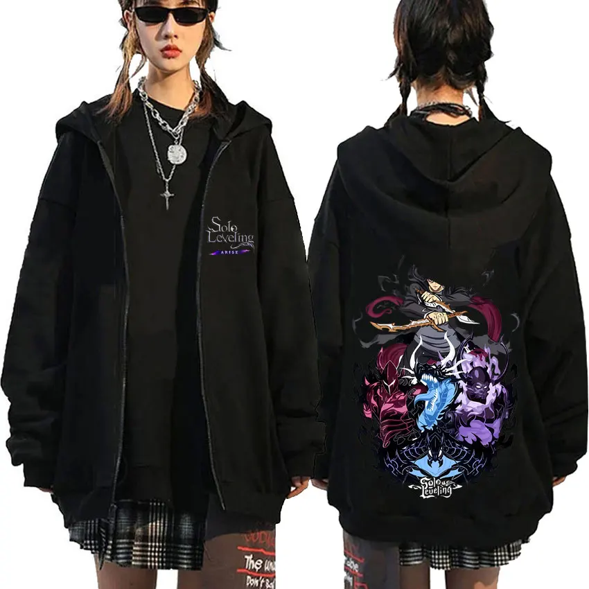

Anime Solo Leveling Sung Jin Woo Zipper Hoodie Men Women Cartoon Manga Merch Zip Up Jacket Male Casual Cotton Zip Up Sweatshirt