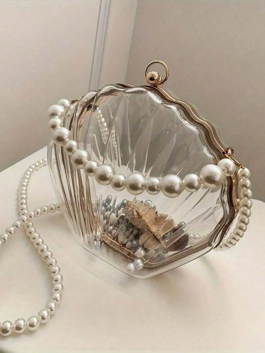 

Acrylic Transparent Shell Pearl Chain Bag Women Mini Crossbody Shoulder Bag For Party Wedding Dinner