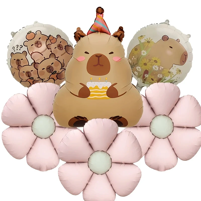 6 قطعة الكرتون الحيوان كابيبارا ديزي الألومنيوم احباط بالون مجموعة الطفل حفلة عيد ميلاد الديكور احباط بالون استحمام الطفل هدية المورد