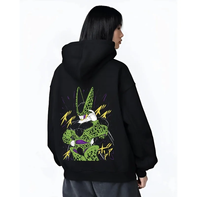 الخريف الشتاء الرجال هوديس انمي ياباني لعبة دراغون بول خلية الرسومات الملابس البلوز Y2K كبيرة الحجم 100% القطن الذكور رياضية #2