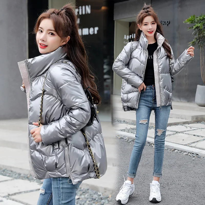 2023 New Winter Jacket Parkas Women Glossy Down Cotton Jacket Hooded Parka Warm Female Cotton Padded Jacket Casual Outwear