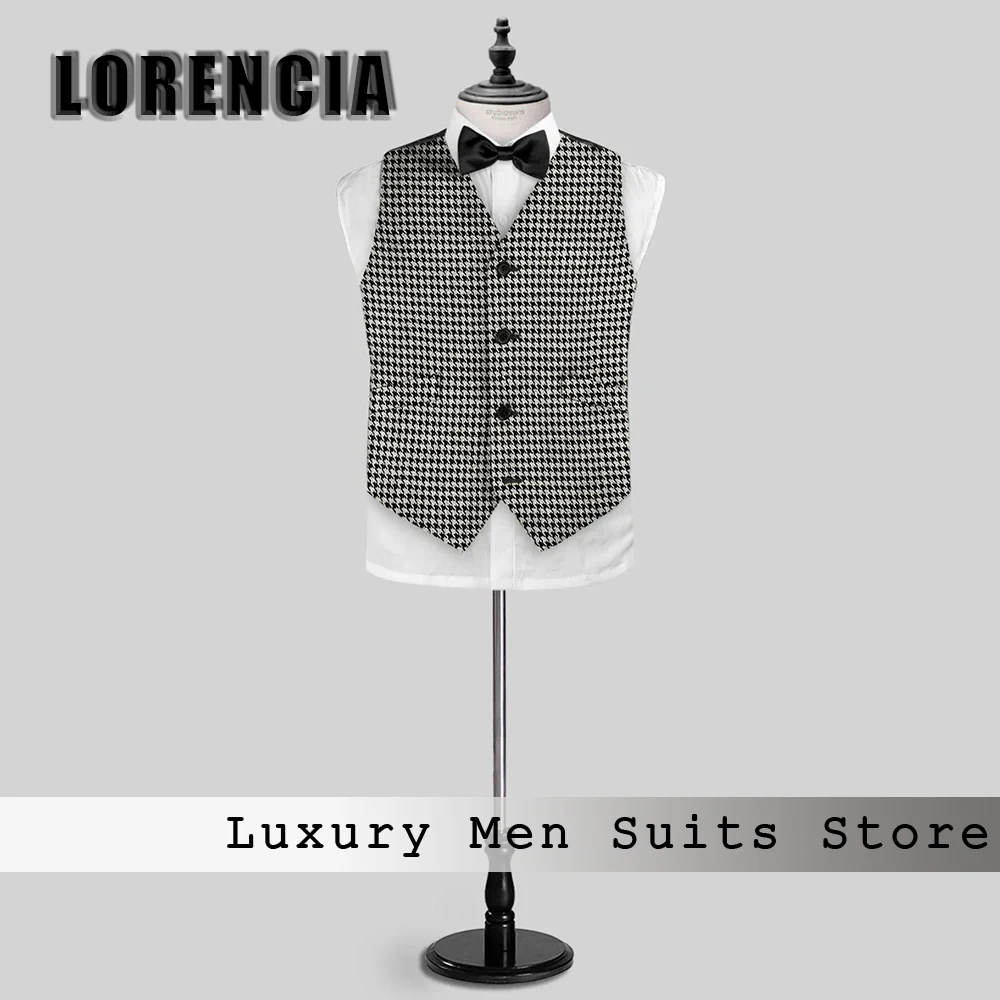 Unique Houndstooth Suits for Men 3 Pieces Single Breasted Evening Party Tuxedos Set Customized Blazer Pants Vest disfraz hombre