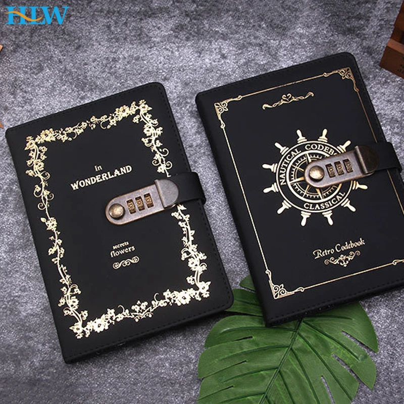 240Pages PU  Lerther Notebook With Lock Diary Notepad Vintage Pirate Anchors PU Note Book A5 Stationery Gift Traveler Diary