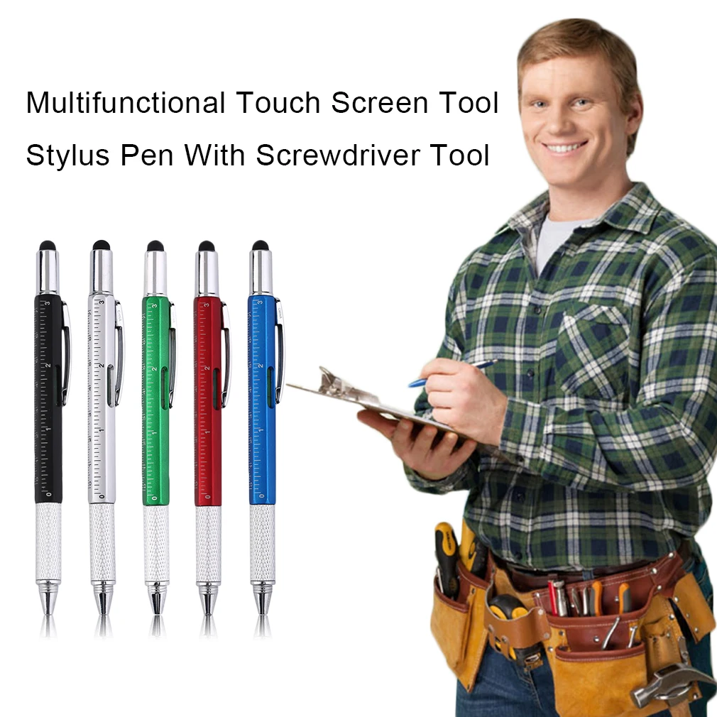 1 шт. 6 в 1 Многофункциональный стилус для сенсорного экрана шариковая ручка портативный размер шариковая ручка с линейкой