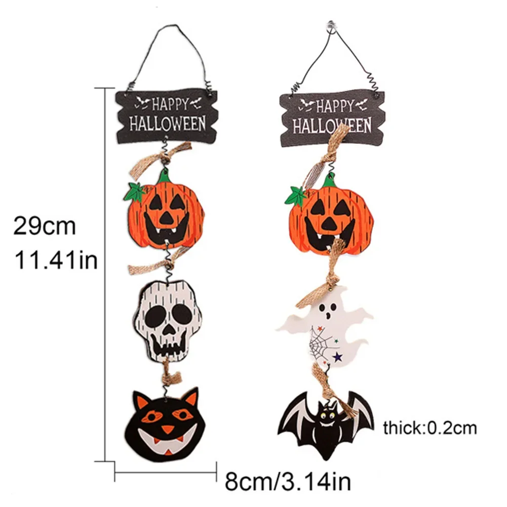 

Halloween Wooden Beads Pendant Pumpkin Bat Halloween Doll Pumpkin Hanging Black Cat Pendant Door Bar Club Ornaments Wood Crafts