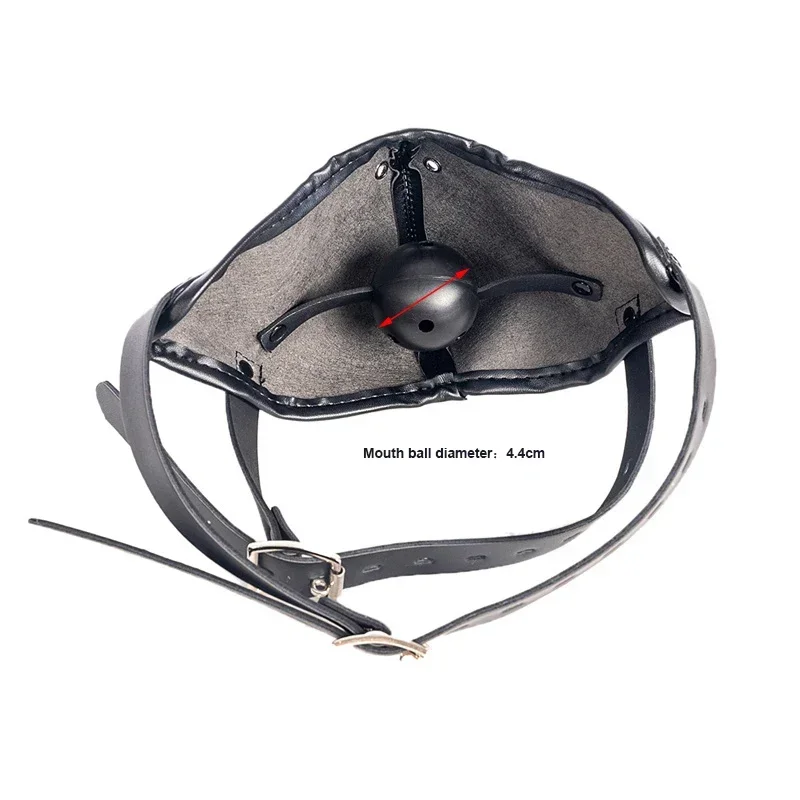 قناع جلدي قابل للتعديل مع الكمامة الفم Bdsm عبودية الرقيق الكرة الفم المكونات الأسود تنفس قناع التدريب لعبة الجنس للنساء مثلي الجنس #3
