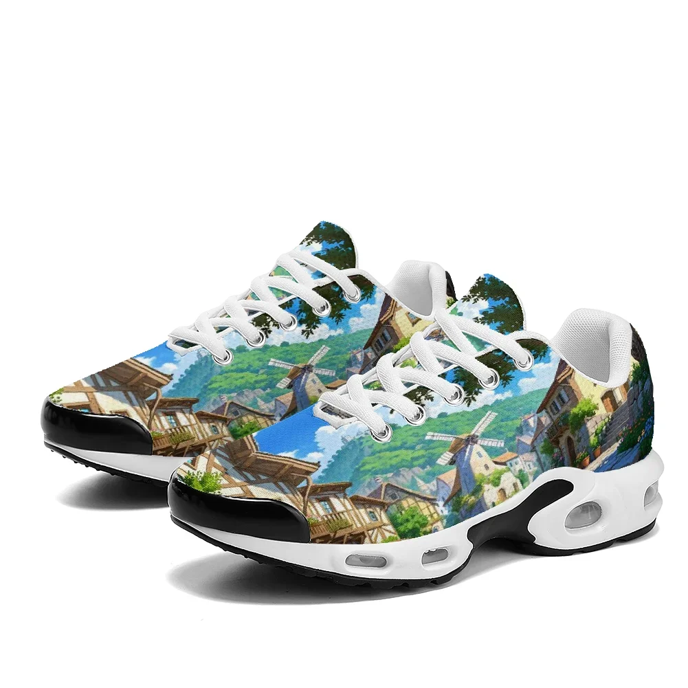 

Cartoon Town Scenery Windmill casual air-cushioned shoes breathable mesh upper athletic sneakers for man and woman sport shoes