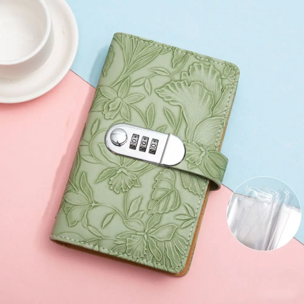 Carpeta de ahorro de dinero de 50 hojas, manual de ahorro de flores en relieve, carpeta de presupuesto con cerradura, almacenamiento de billetera, libro de cuentas recargable