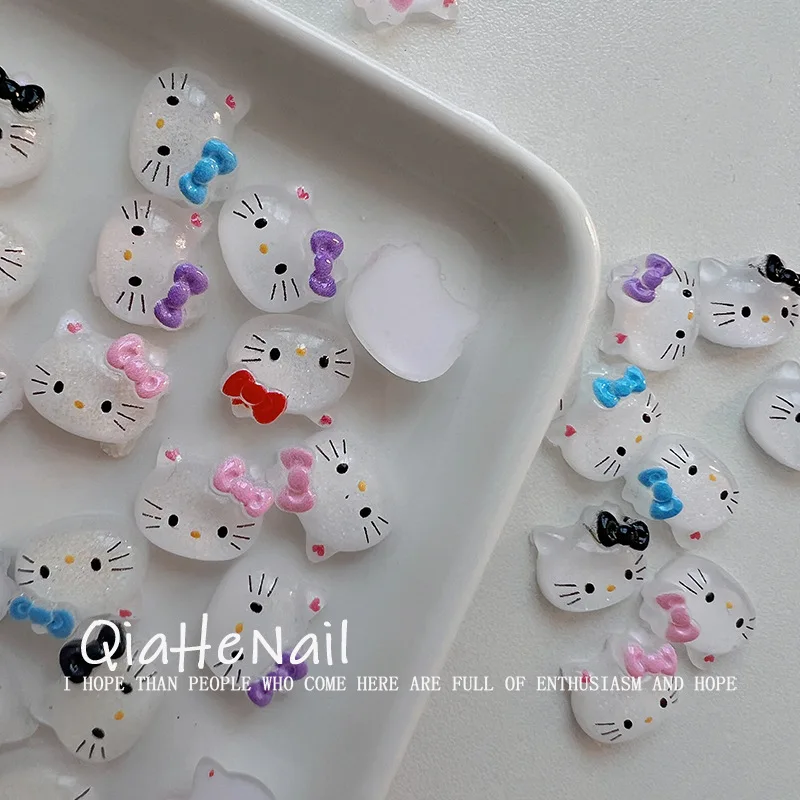 20pcs Sweetheart Cute Ice through Hello Kitty Bow mini cartoon nail charms resin DIY nail decoration nail art jewelry