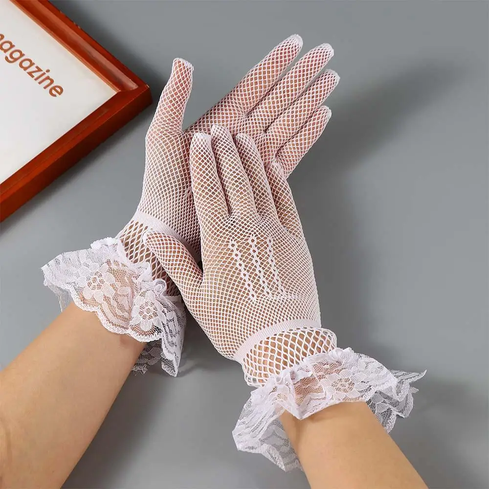 

Korean Thin Women Sun Protection Bridal Elasticity Lace Mittens Flower Wedding gloves Hand Sleeve
