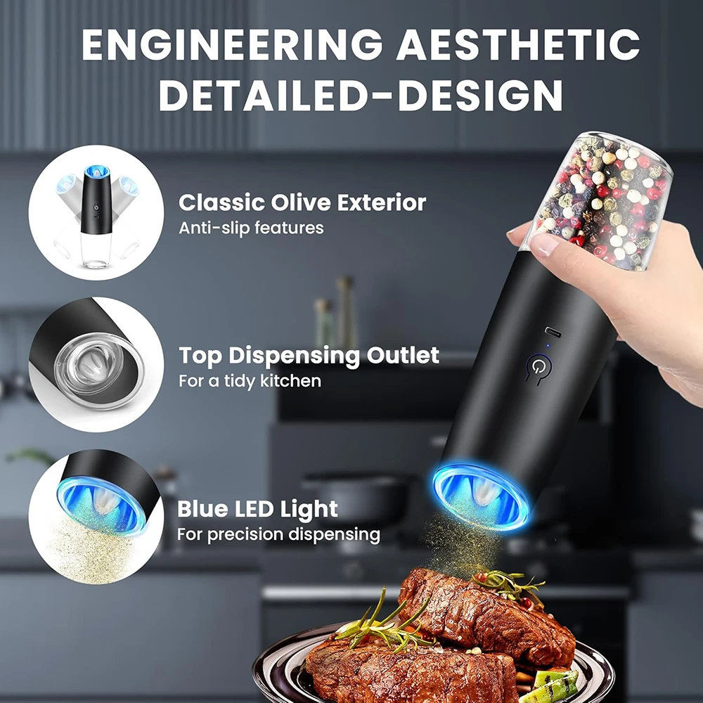 Gravity Induction Pepper Mill Electric Grinder Automatic Gravity Sensing Salt Shaker Spice Grinder Kitchen Seasoning Bottle