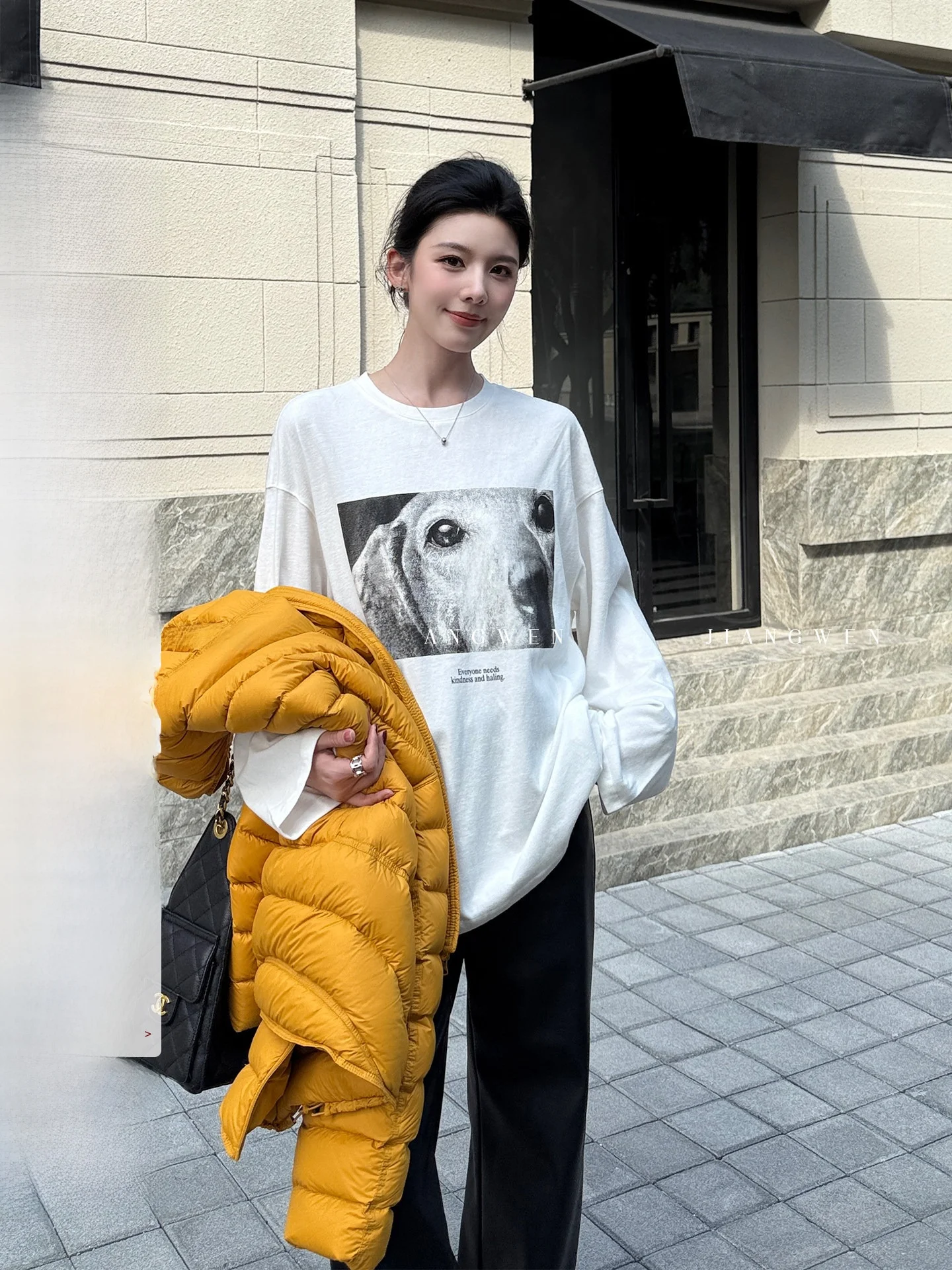 

Long Sve Pure Cotton Printed Women's T-irt Casual Sle Comfortable Breathable Inner Wear White Color Versatile Base Layer