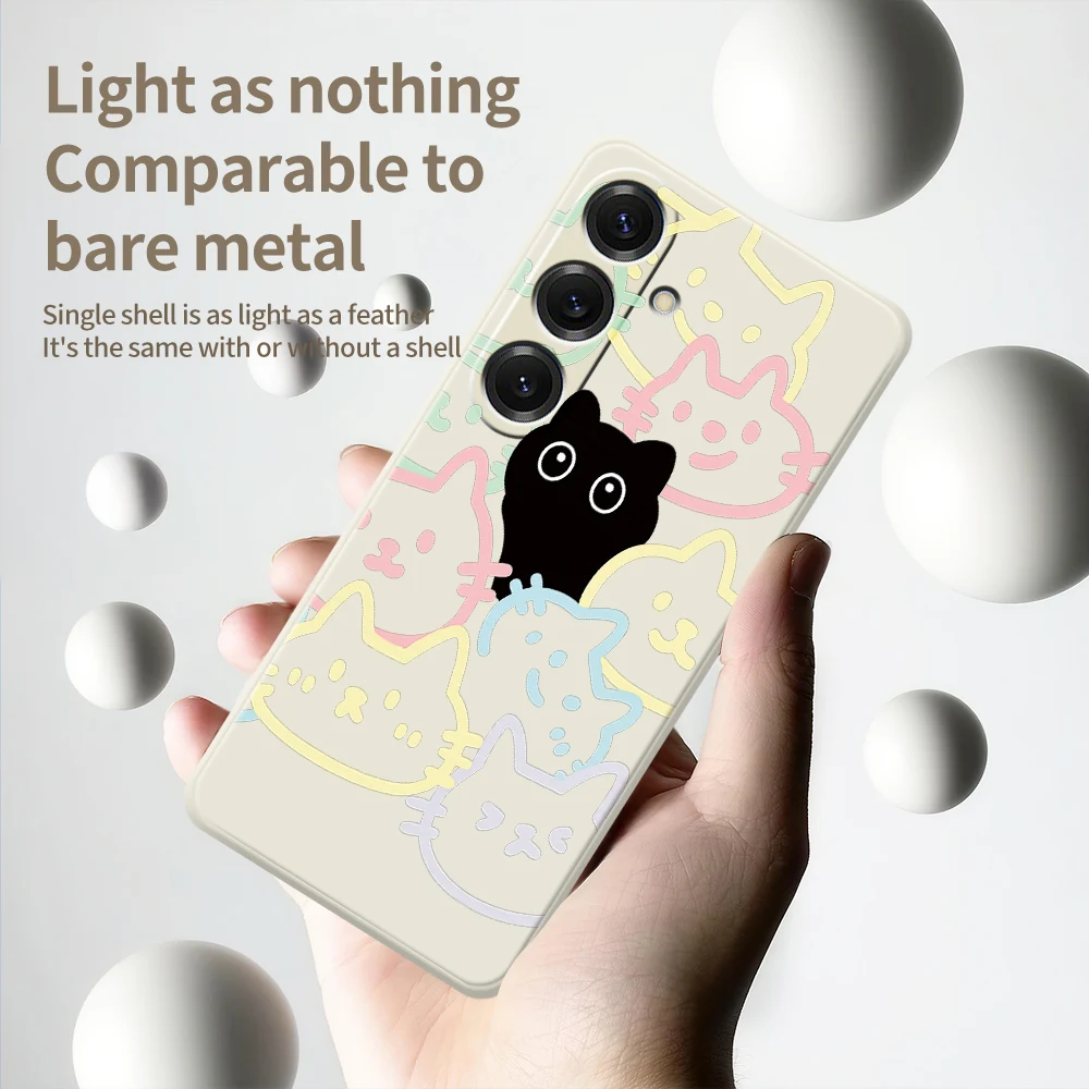Cute Black Cat Pattern Phone Case For Samsung Galaxy S25 S24 S23 S22 S20 Ultra Plus S20FE S21FE S23FE S24 FE S10 Plus Soft Cover