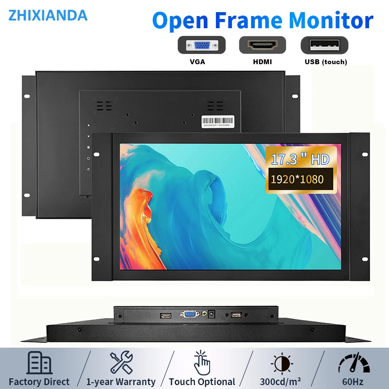 17.3 Inch 1920*1080 Open Frame Industrial Touch Monitor Wall Mount Embedded Resistive Capacitive Touch Display With HDMI VGA