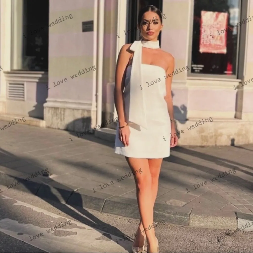 Cocktailkleider 2025, weißes, elegantes Hochzeitskleid für Frauen, Mini-Länge, trägerlos, Heimkehrkleider, ärmellos, individuell gestaltet