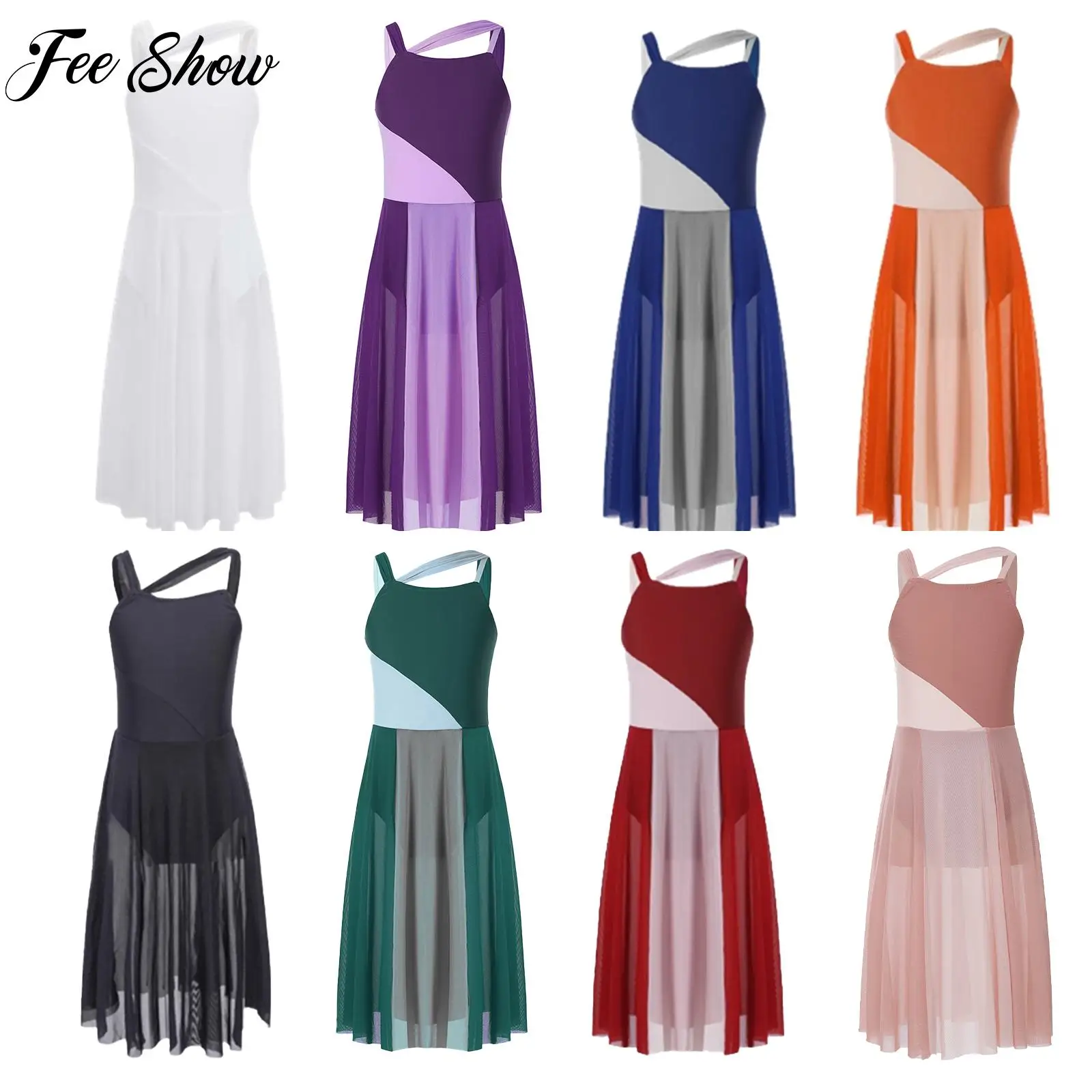 

Teens Fashion Sleeveless Ballet Lyrical Modern Contemporary Dance Dress Kids Girls Figure Skating Gym Performance Leotard Dress