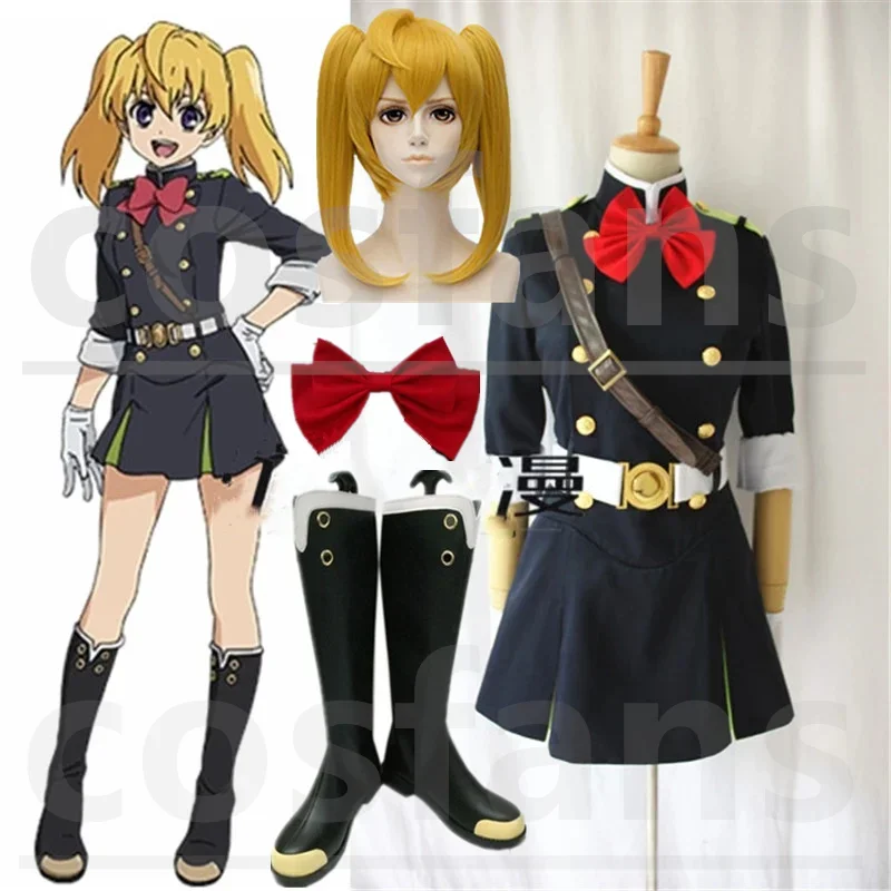 Anime Seraph of the End Mitsuba Sangu Halloween Party Cosplay Costume Women Military Uniform Costumes Set Mitsuba Sangu wig shoe