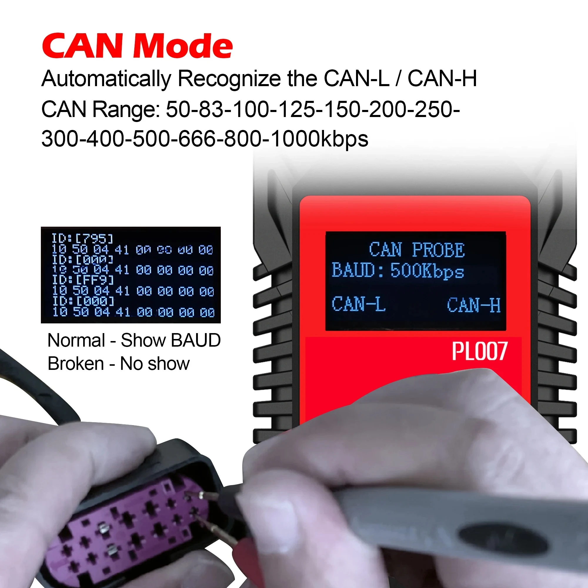 WOYO PL007 CAN LIN PWM Tester Auto-recognize CAN-H & CAN-L Check PWM Signal Mode Read Baud Rate for Automotive Diagnostic Tools