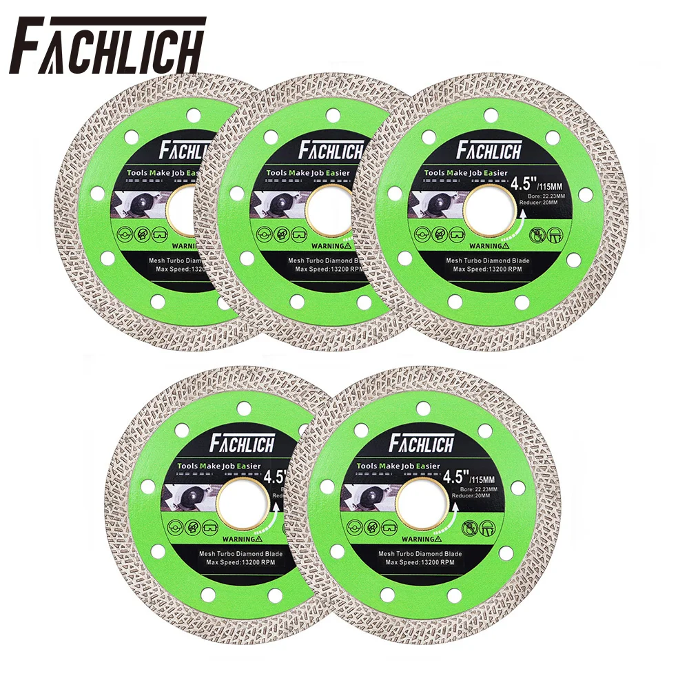 

FACHLICH 5pcs Diamond Mesh Turbo Cutting Disc 115mm Saw Blade Cutter 4.5inch Marble Granite Tile Porcelain Ceramic Cutting Plate