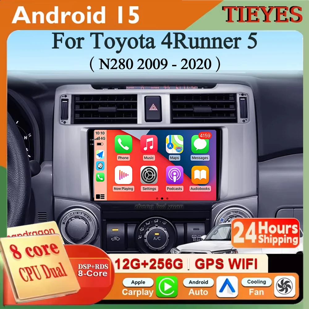 Android 16 Carplay&Auto Car Radio Navigation Multimedia Stereo Player QLED GPS For Toyota 4Runner 5 N280 2009 - 2020