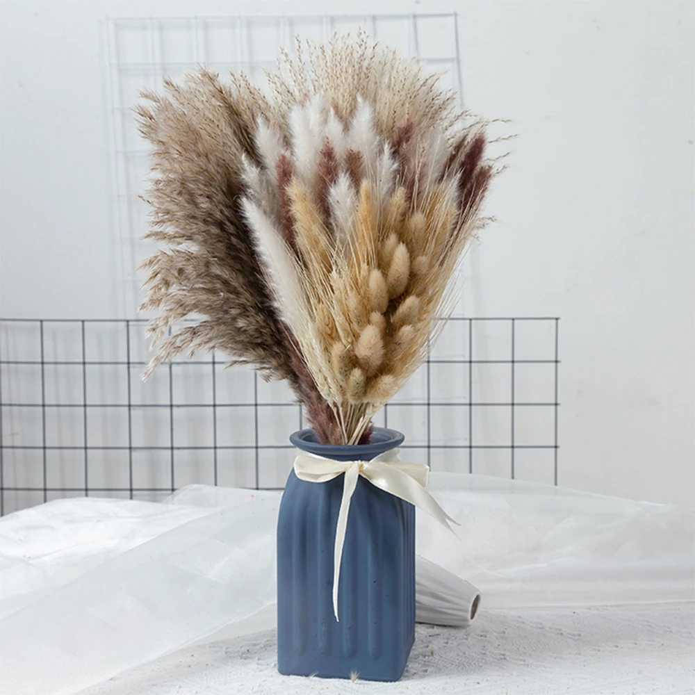 75PCS Natural Dried Flowers Pampas Floral Bouquet Bunny Tails Grass Big Bundle Boho Country Home Decoration Flowers Bouquet Vase