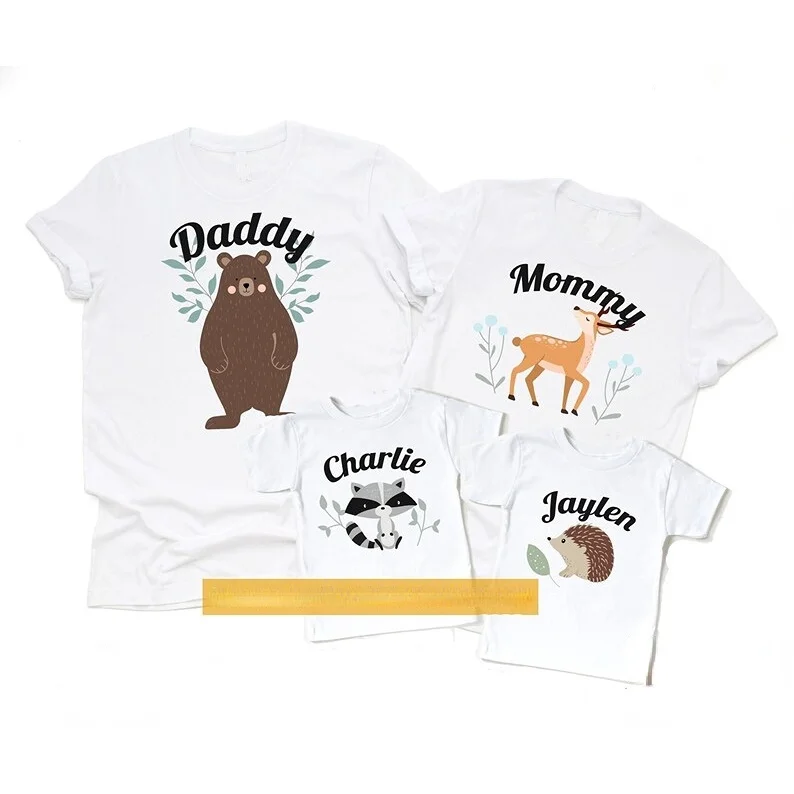 Funny Woodland Animals Print Matching Family Birthday T-shirt Men Kids Women Tshirt Boys Girl Toddler Kids Boy Party Clothes