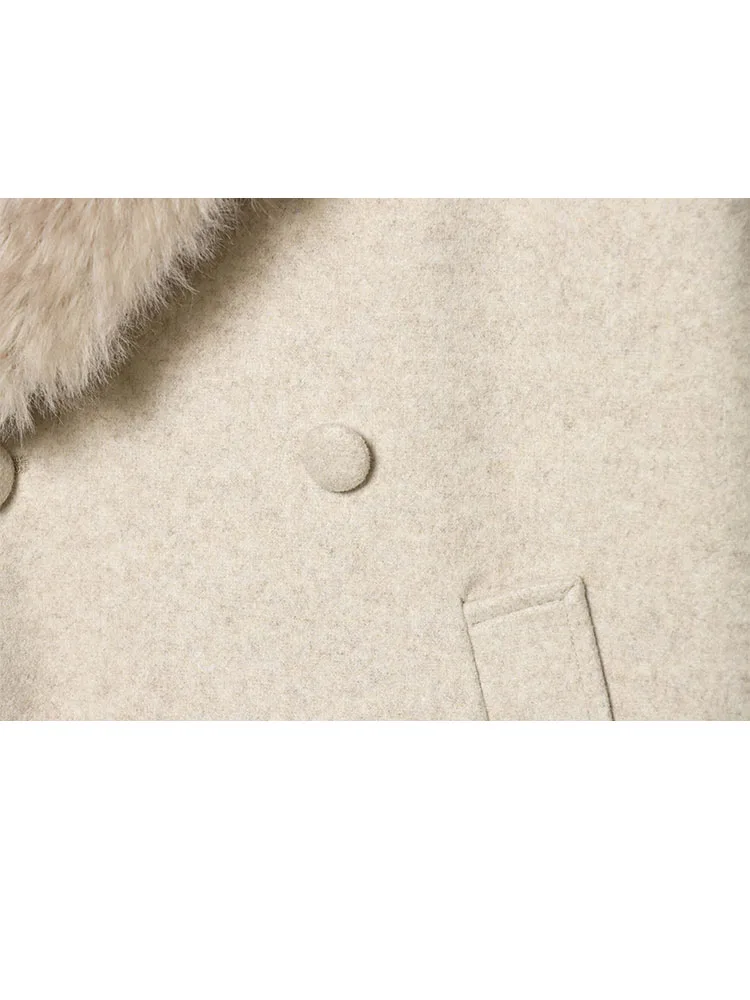 

HH Women Winter New Fashion Soft Fabric Faux Fur Effect Collar Double breasted Coat Female High Street Temperament Casual Jacket