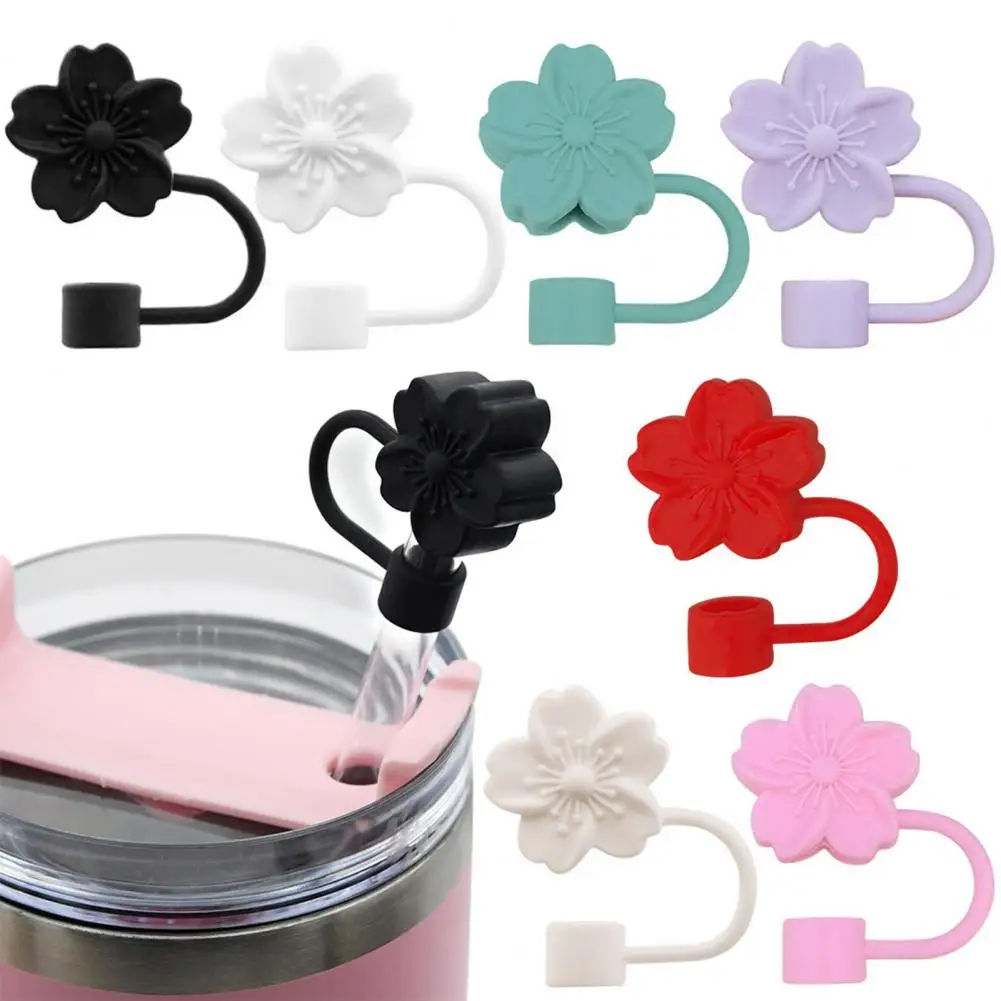 Food-grade Silicone Cover Silicone Straw Cover Cap Set for Cup Cleanliness Easy Carrying Peach Blossom for Yeti for Straws