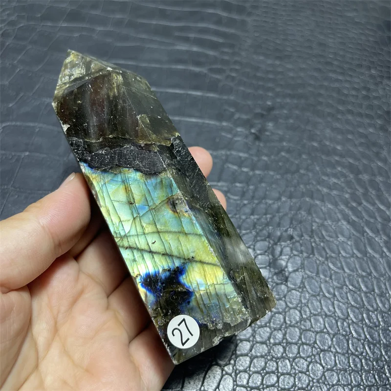 large natural labradorite point with good flash crystal tower