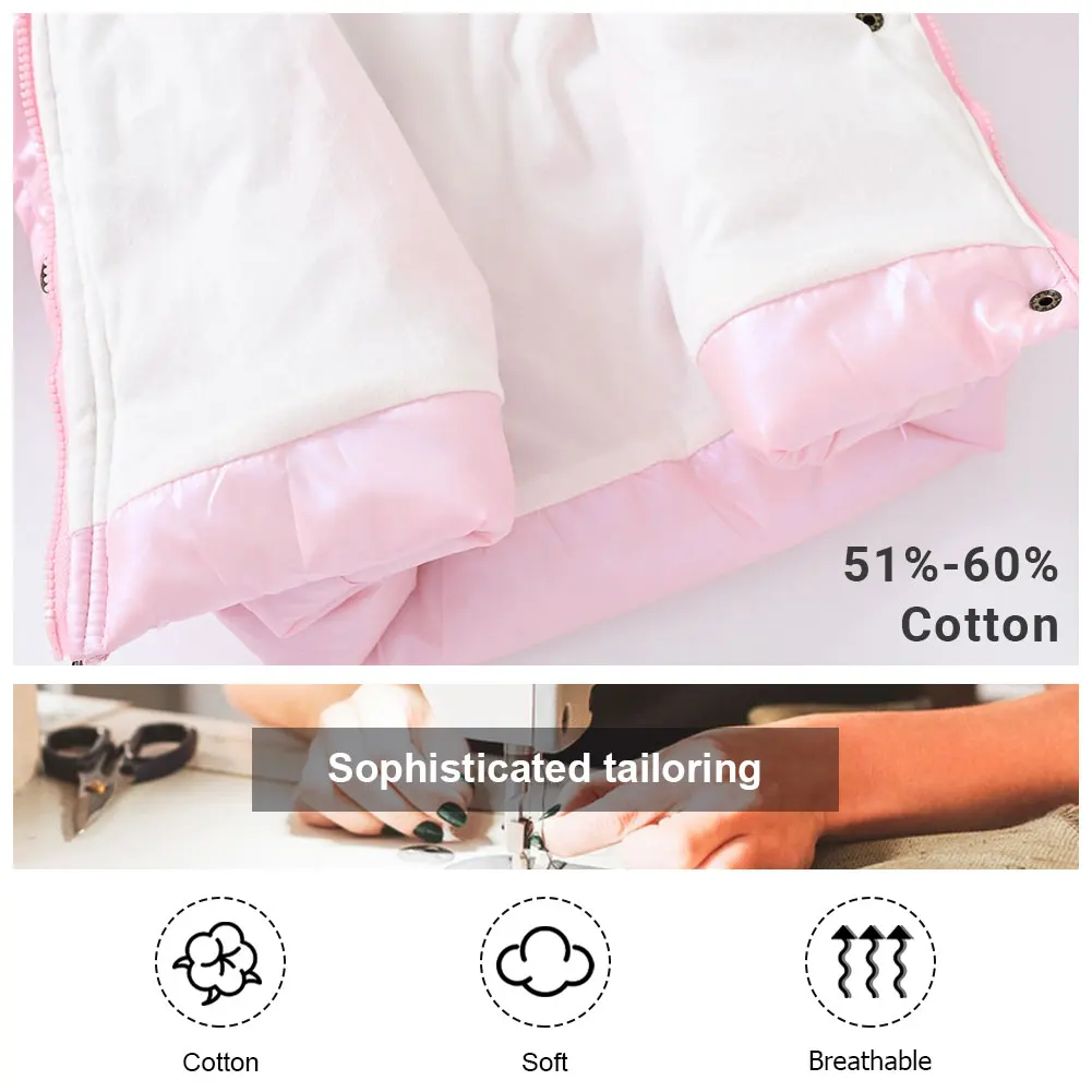 Children's Down Cotton Coat Fur Hooded Zipper Girls Padded Jacket Candy Color Warm Snowsuits Winter Windproof Puffer Parka