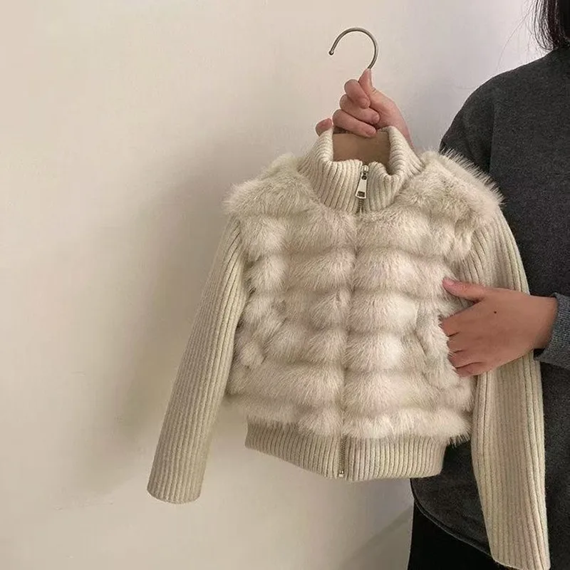 Winter ChildrenBaby Girls Straight Pant Suit Girls Outfits Faux Fur Padded Zipper Kids Girls Puterwear Coat Plus Velvet Toddler